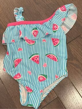 Girls One-Shoulder Watermelon Print Swimsuit - Blue/Pink